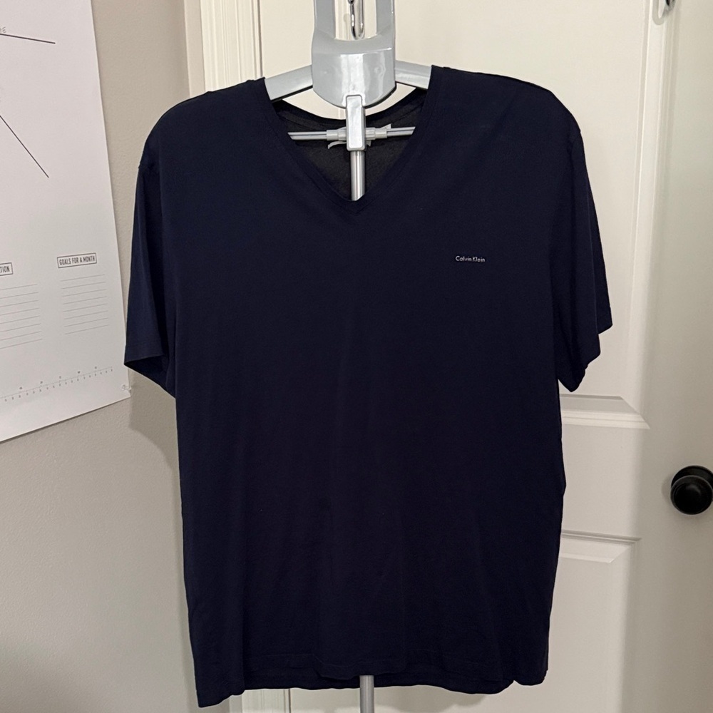 Calvin Klein Men's Navy Pima Cotton V-Neck Tee